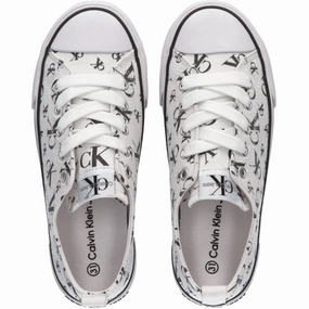 Confident Minimal Calvin Klein Logo All Over Low Cut Lace-Up Sneakers White