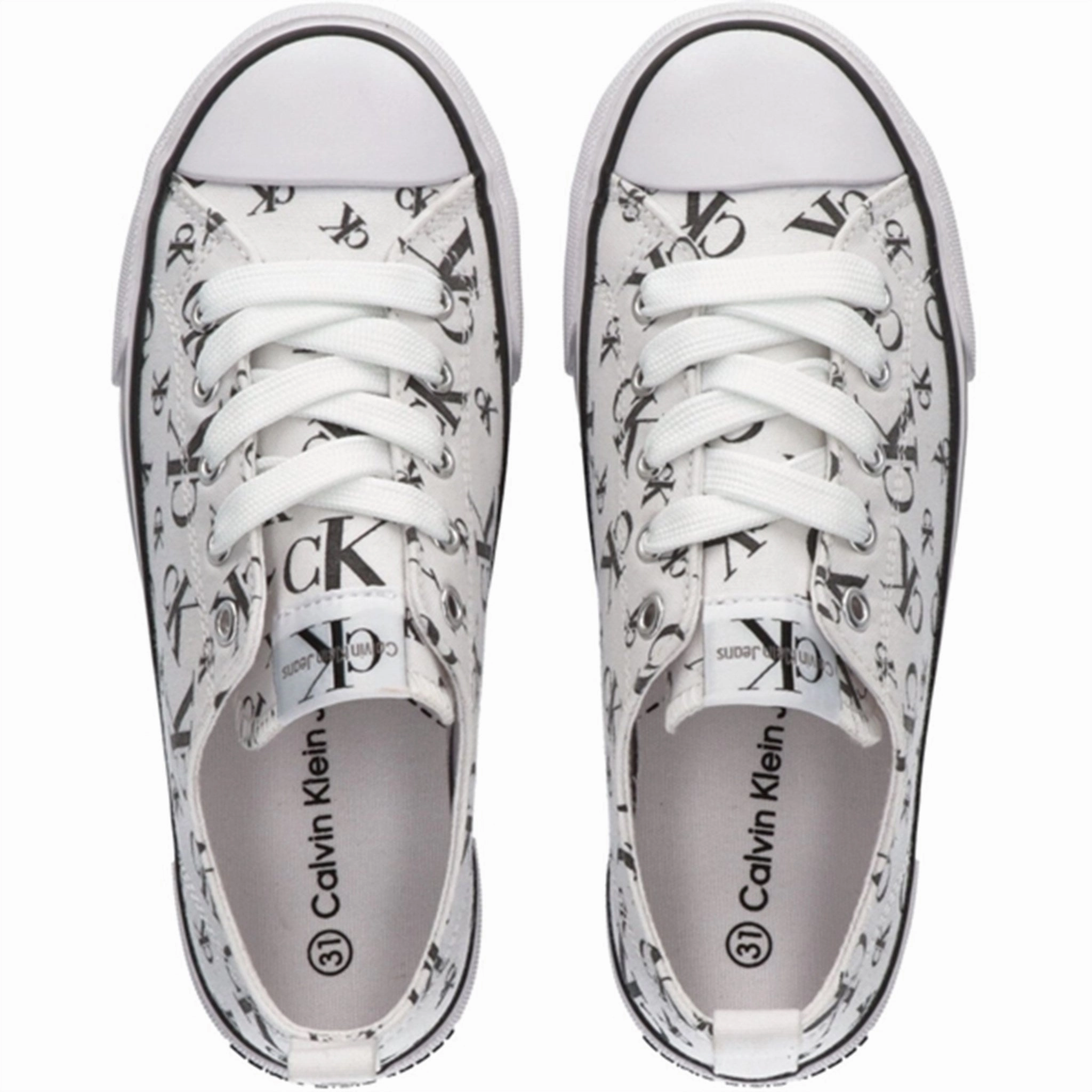 Confident Minimal Calvin Klein Logo All Over Low Cut Lace-Up Sneakers White