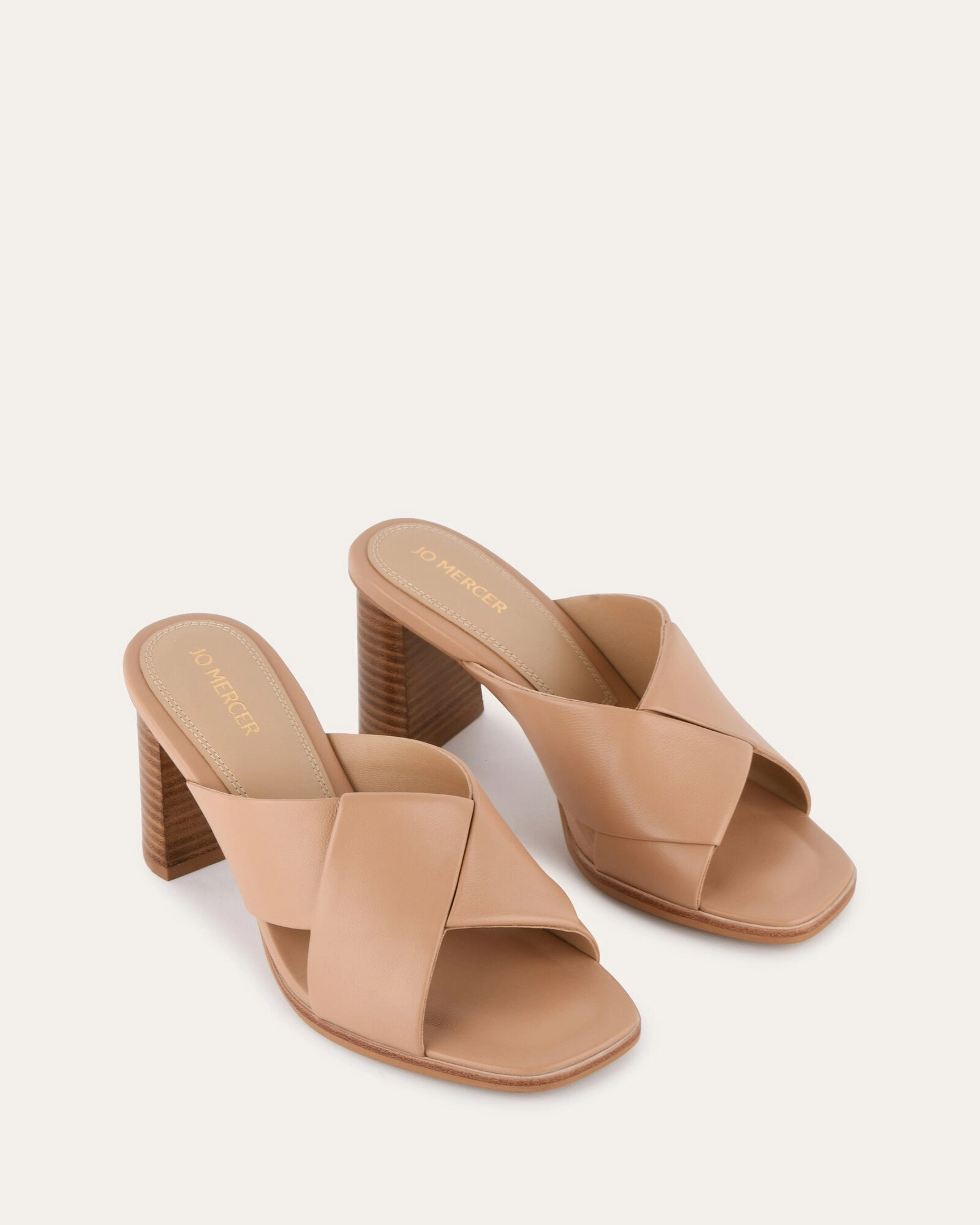 Streamlined Fit Precision In Style Carrie Mid Heel Sandals Beige Leather
