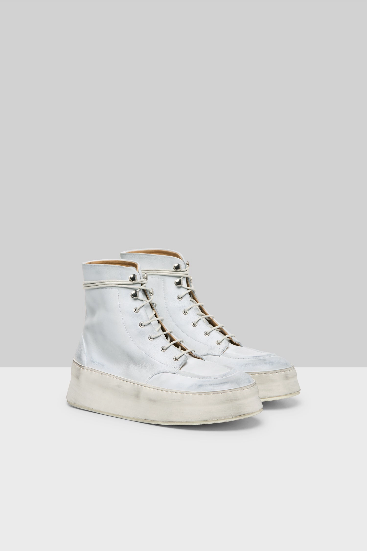 Cassapana Polacco Leather High Top Shoe In White Grey Bold Harmony