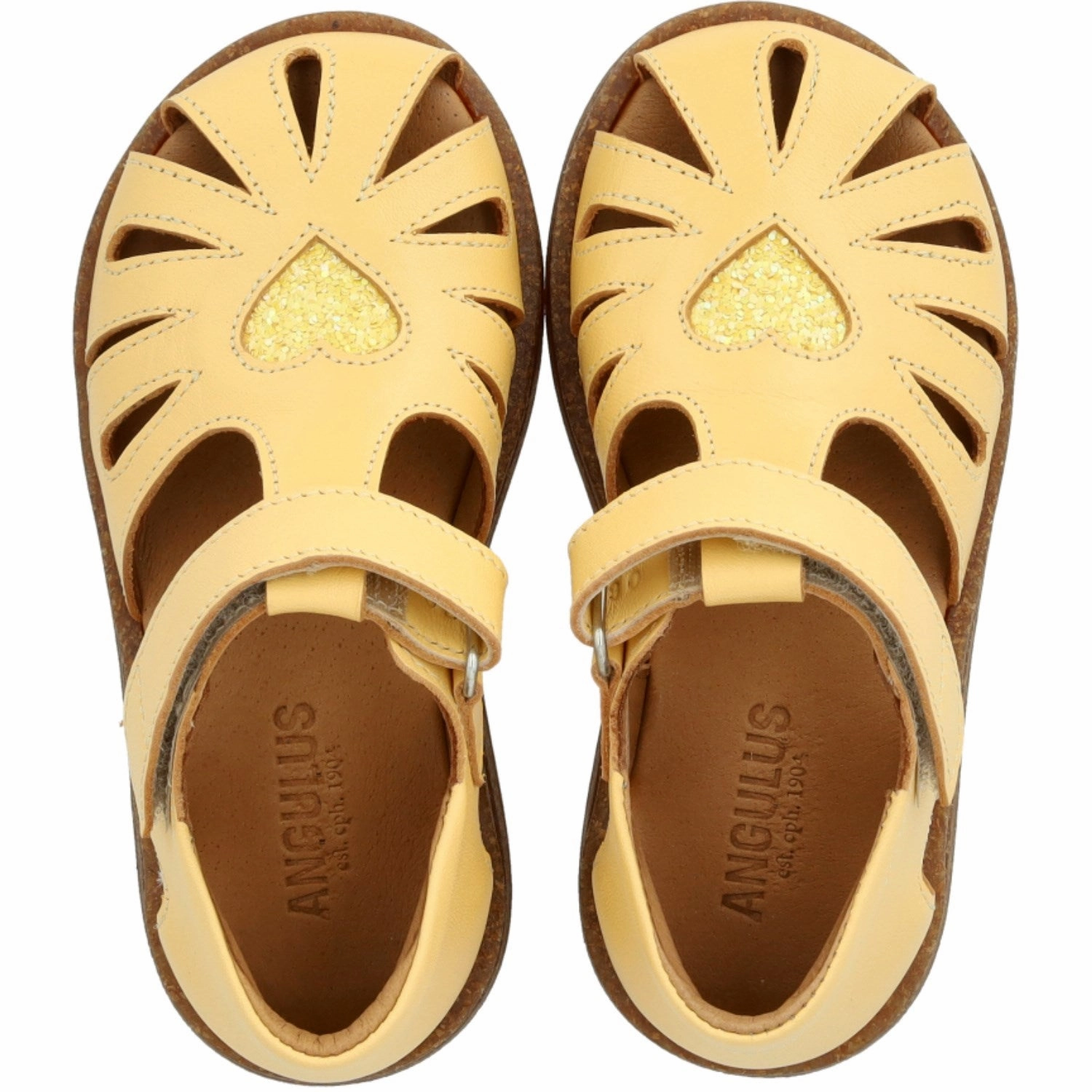 Angulus Mellow Yellow/Pineapple Glitter Leather Heart Sandal With Sparkling Glitter Heart City-Layered