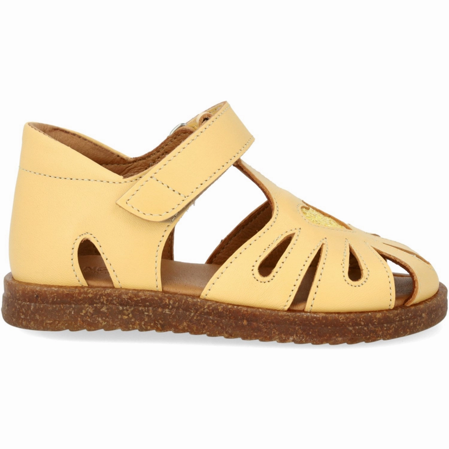Simplicity Rules Form And Function Angulus Mellow Yellow/Pineapple Glitter Leather Heart Sandal With Sparkling Glitter Heart