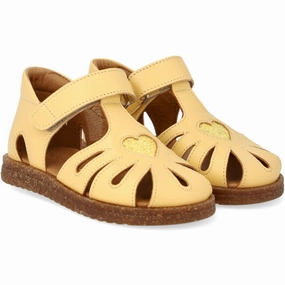 Angulus Mellow Yellow/Pineapple Glitter Leather Heart Sandal With Sparkling Glitter Heart Modern Pattern