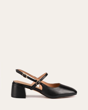 Jenna Low Heels Black Leather Form-Centered