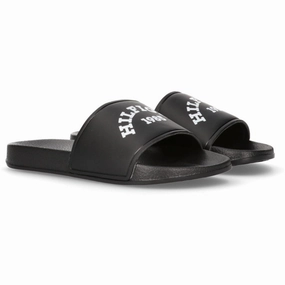 Tommy Hilfiger Logo Pool Slide Black Downtown Vibe Style In Action