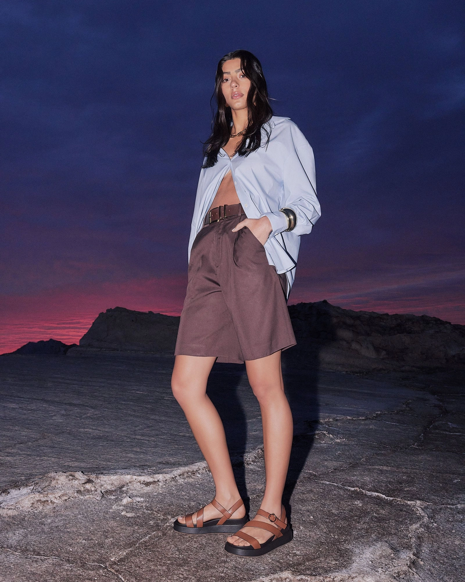 Crafted Evolution Confident Minimal Marais Flat Sandals Dark Tan Leather