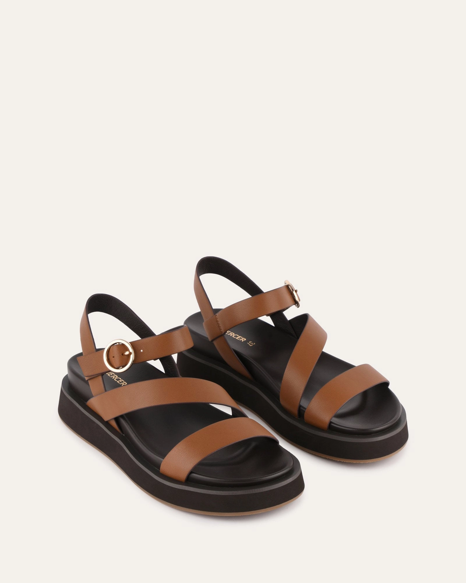 Premium Layers Marais Flat Sandals Dark Tan Leather