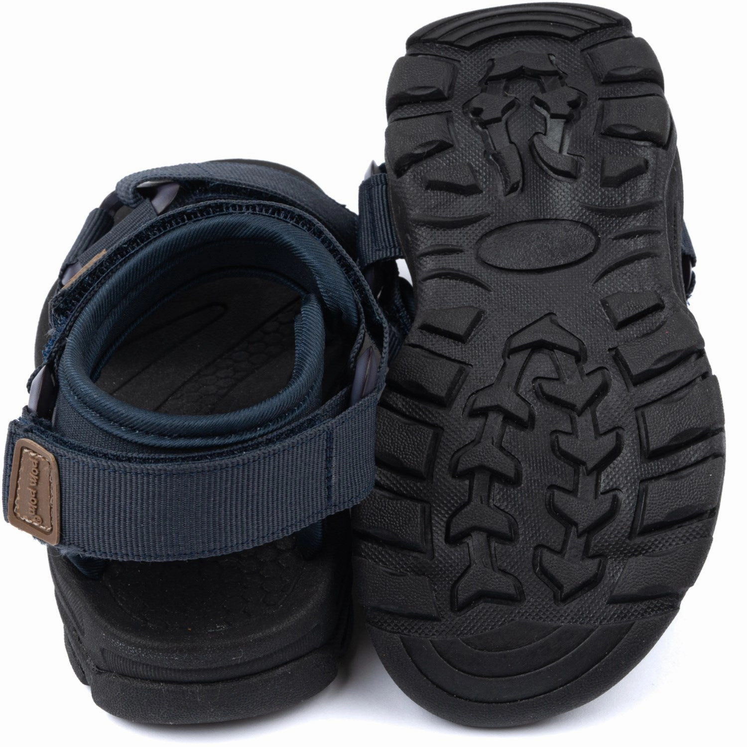 Quiet Attitude Pom Pom Navy Trecking Sandal Velcro