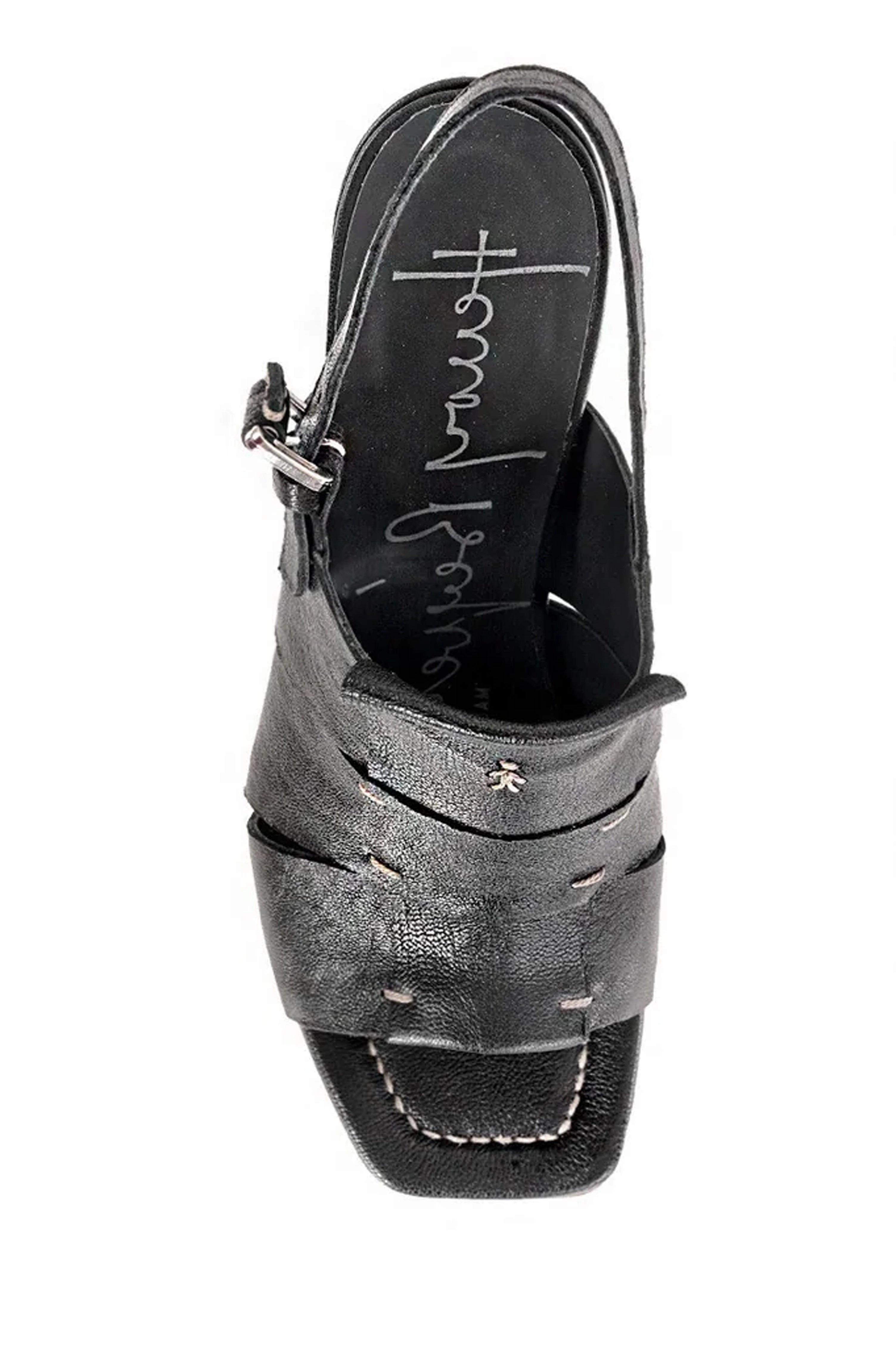 Daily-Ready Old Iron Leather Heel Sandal In Nero