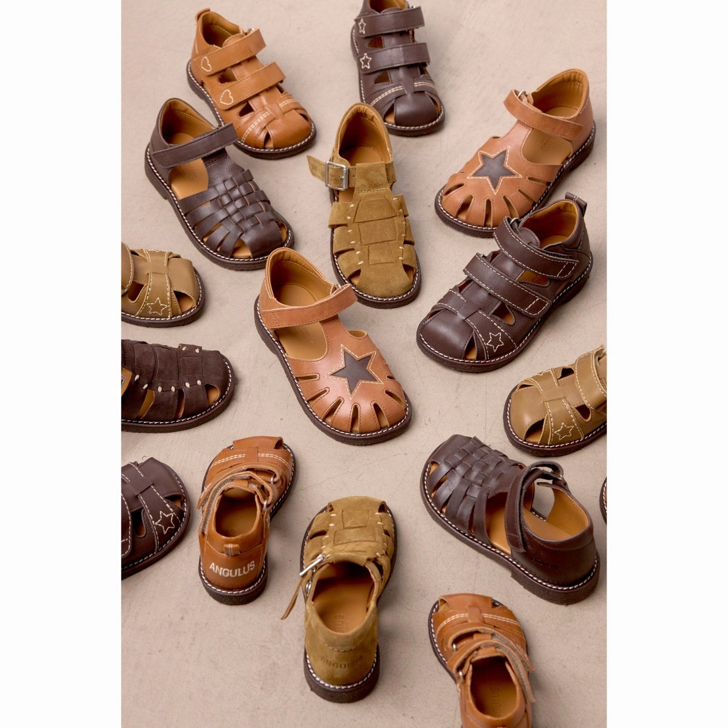 Angulus Tan/Dark Brown Leather Sandal With Star Detail Daily Essentials Essential Edge