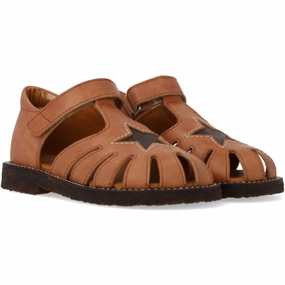Go With Flow Angulus Tan/Dark Brown Leather Sandal With Star Detail