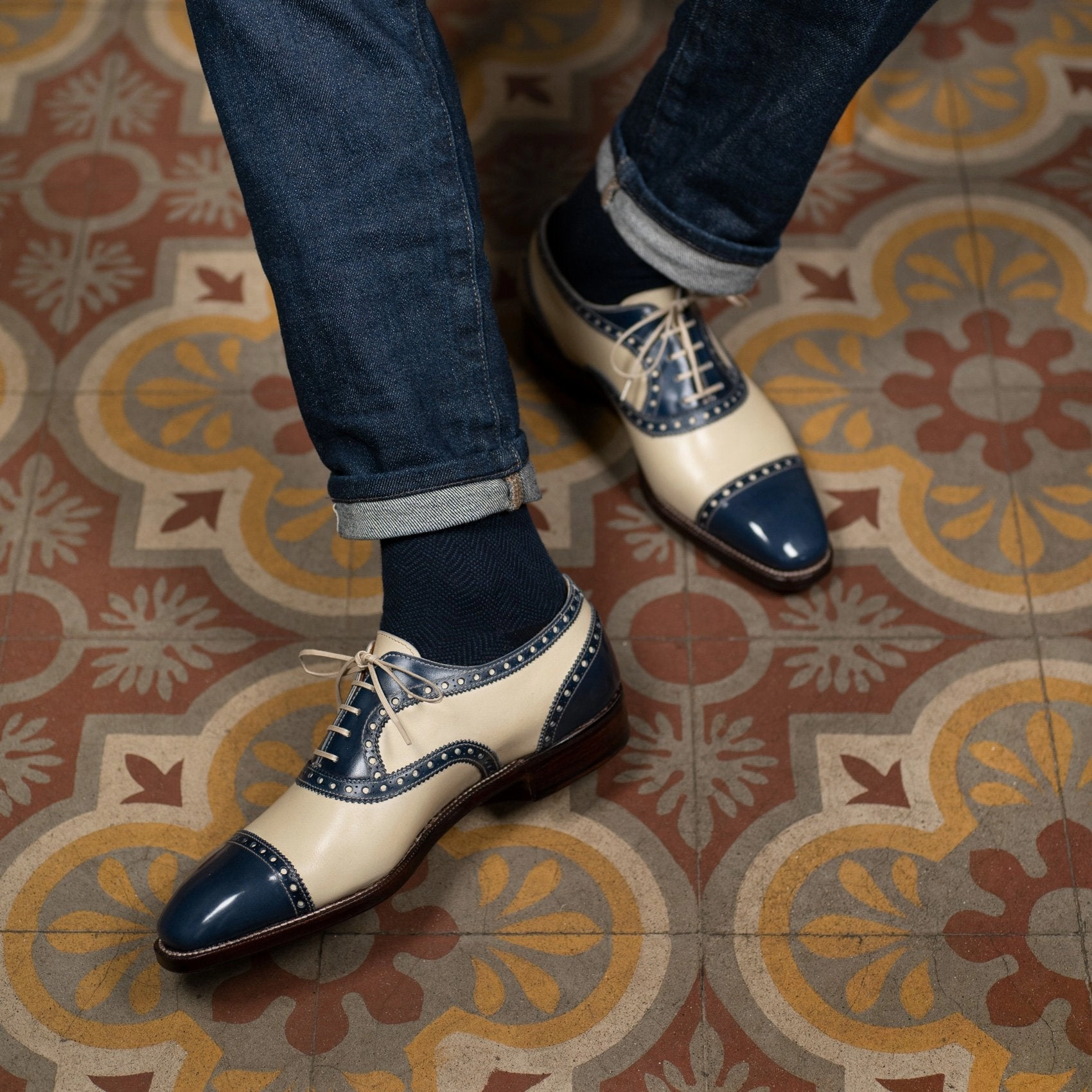 Day-Built Refined Essentials Davis Spectator Oxford Mto - Blue Note & Cream