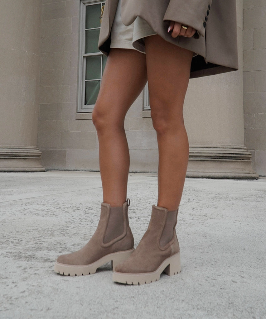 Elevated Motion Elevate Your Day Hawk H20 Wide Booties Mushroom Suede