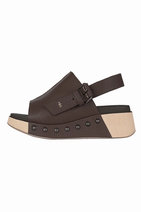 Leather Wedge Sandal In Martellato Moro Essentials In Motion