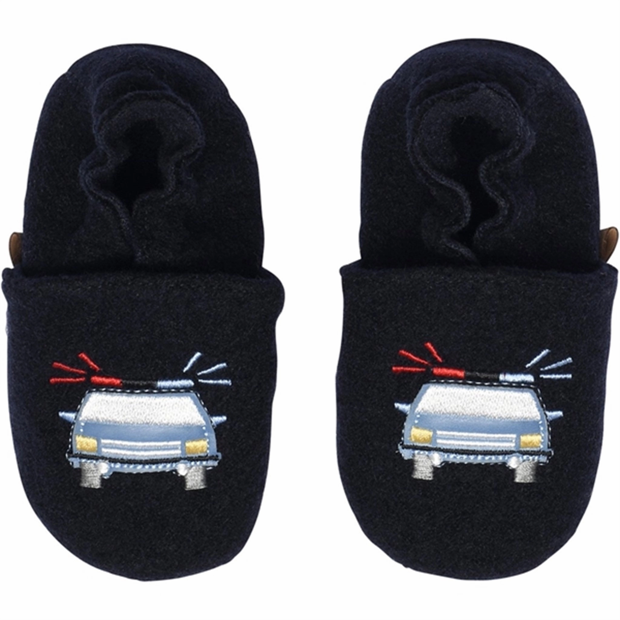Melton Wool Slippers Police Car Marine Understated Cool