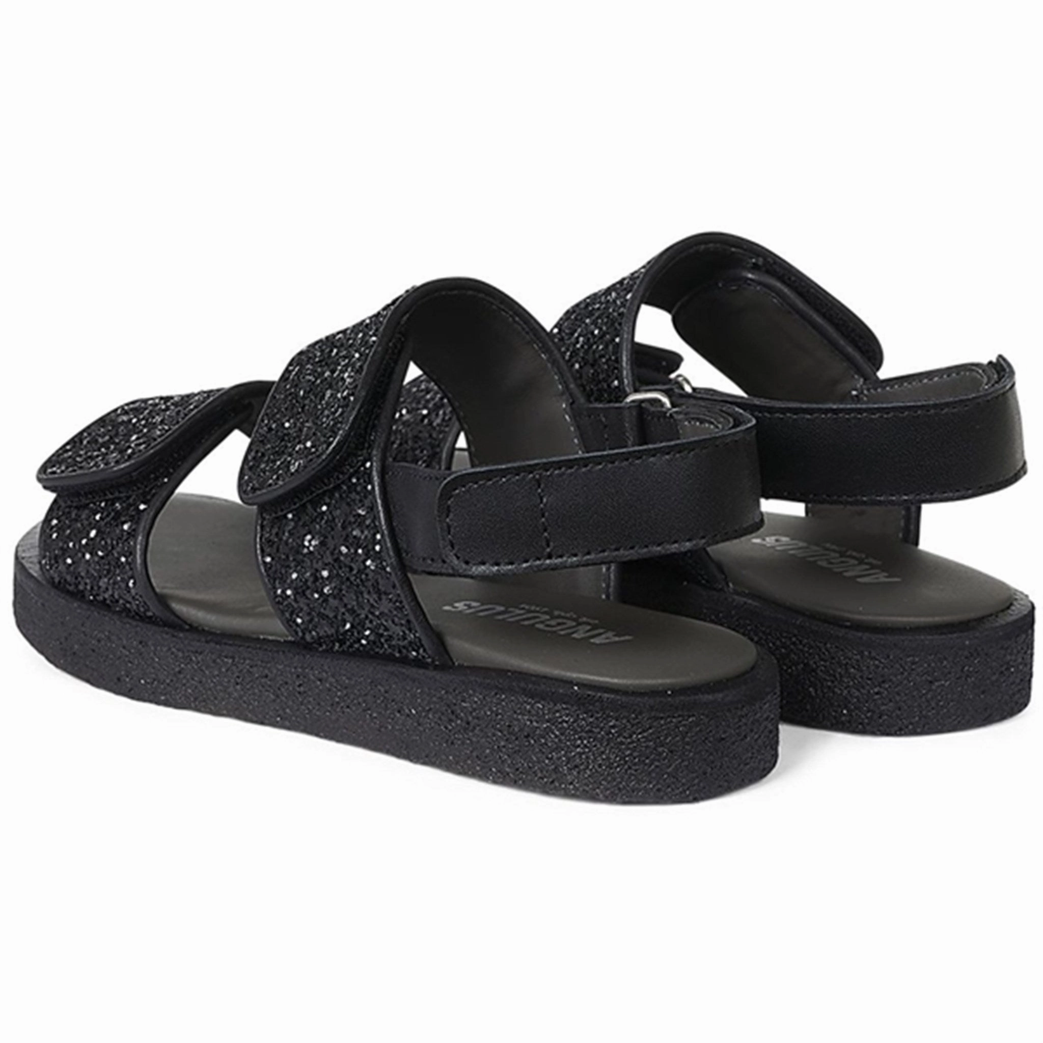 Angulus Glitter Sandal W. Velcro Black/Black Glitter Essential Rhythm
