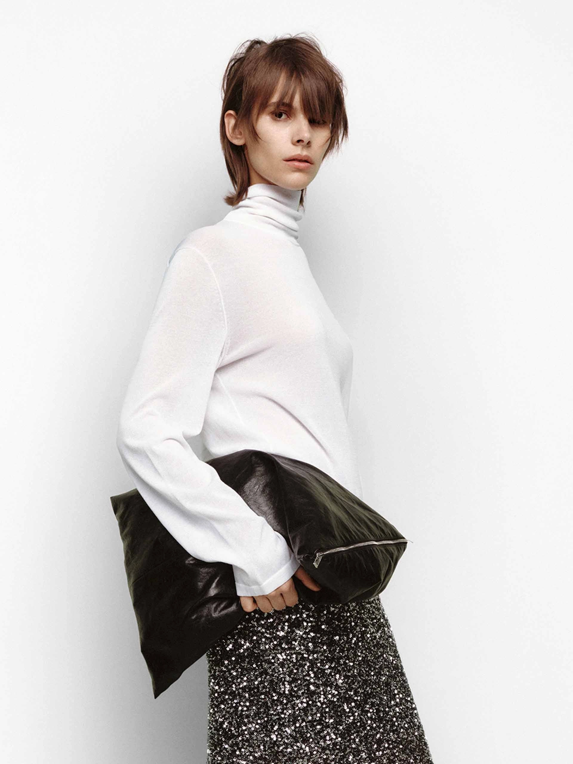 Cotton Blend Turtleneck Sweater