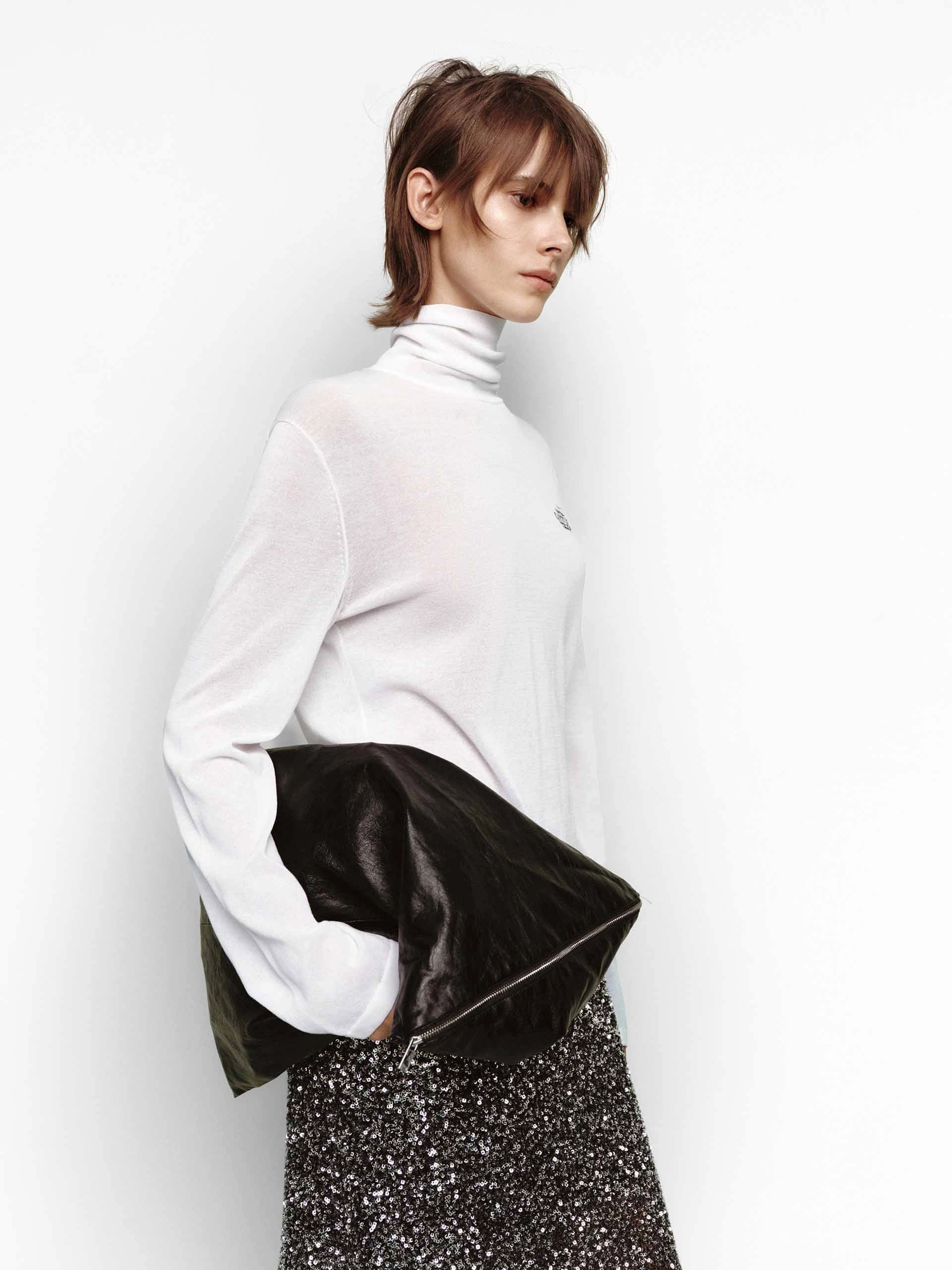 Cotton Blend Turtleneck Sweater