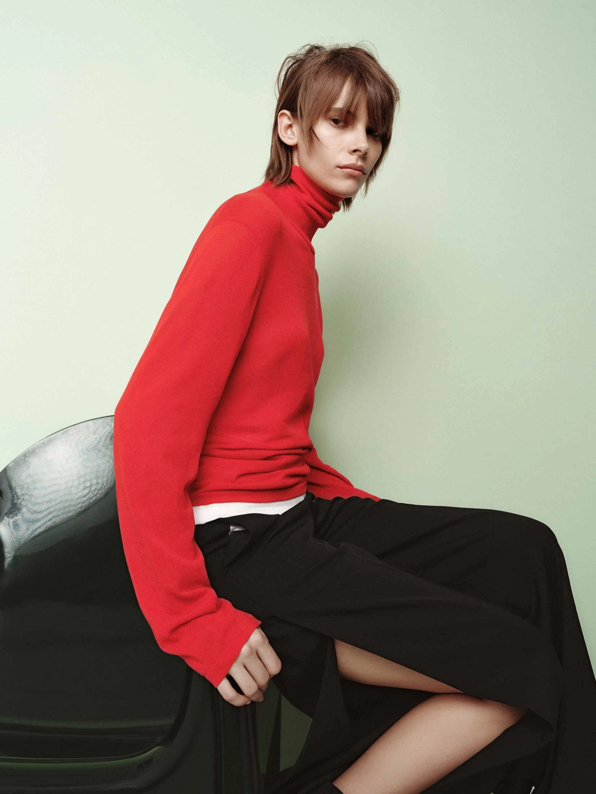 Cotton Blend Turtleneck Sweater