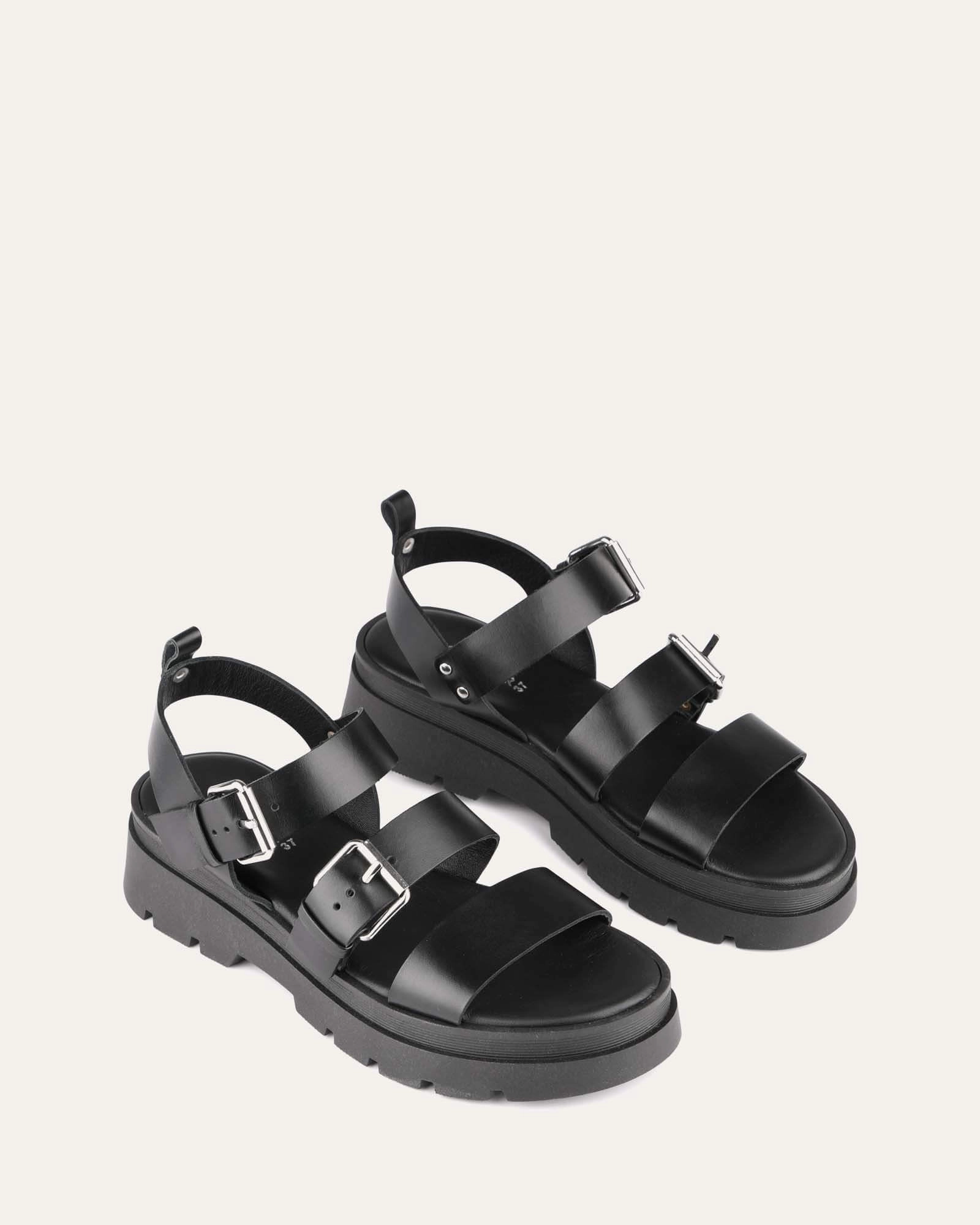 Gia Flat Sandals Black Leather Comfort All Ways