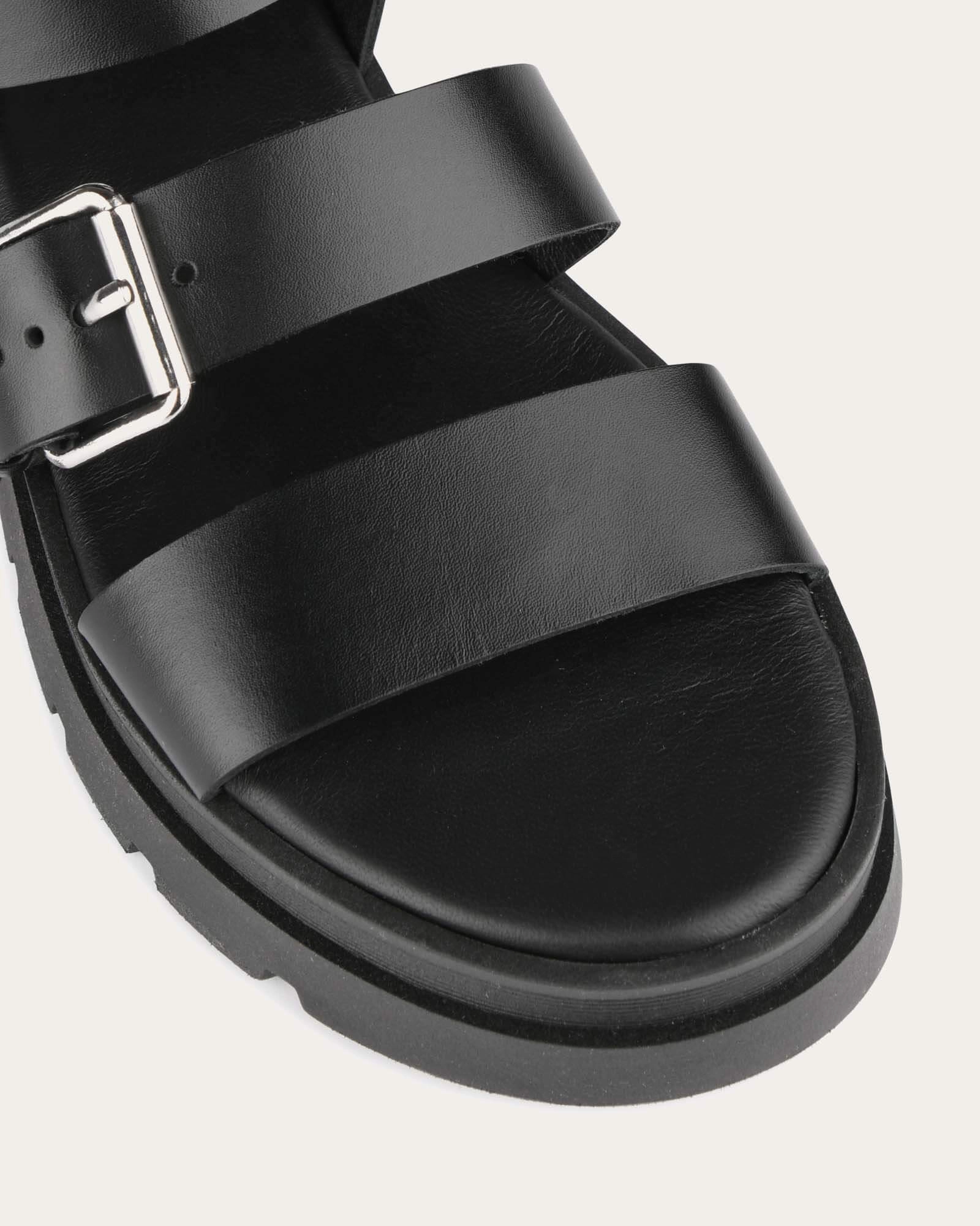 Gia Flat Sandals Black Leather Pure Look