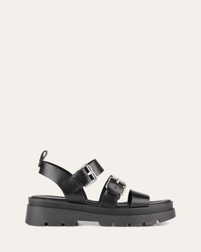 Gia Flat Sandals Black Leather Calm-Driven Fit
