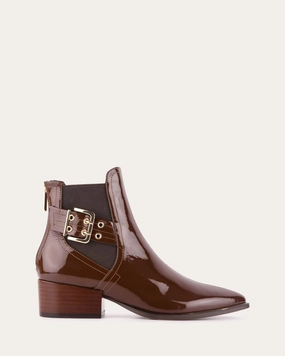 River Flat Ankle Boots Dark Choc Crinkle Patent Layer-Easy