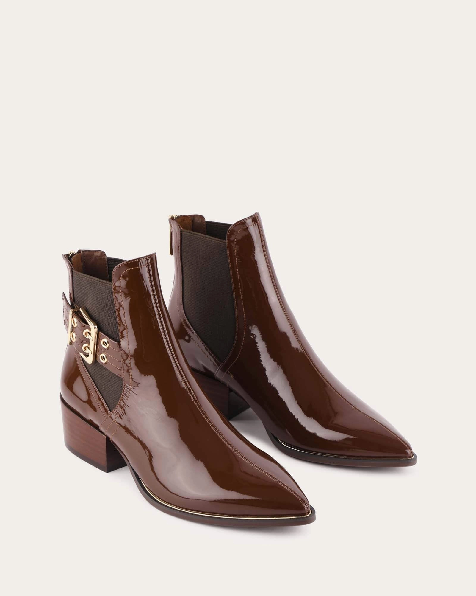 River Flat Ankle Boots Dark Choc Crinkle Patent Everyday Dynamism Style To Move