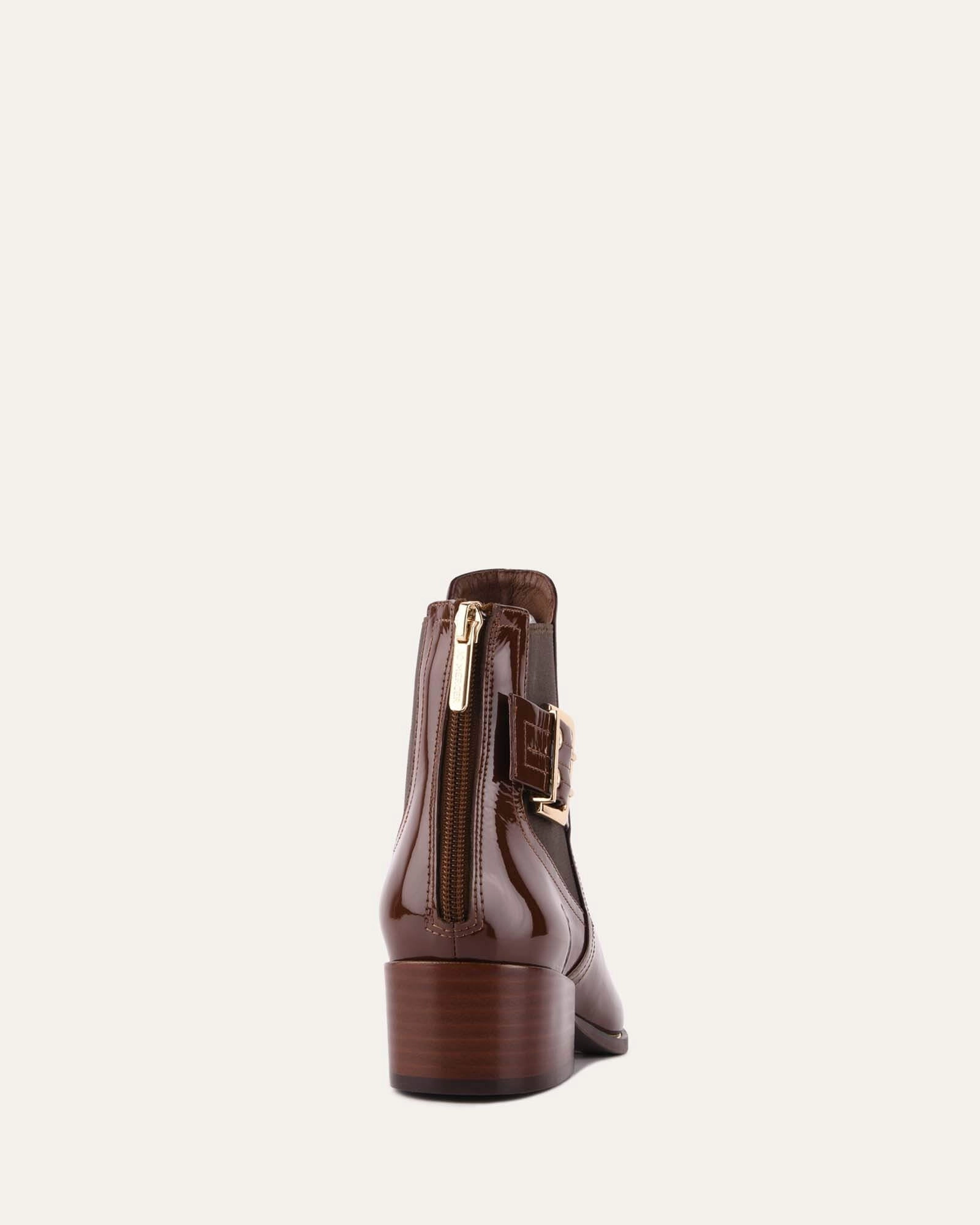 River Flat Ankle Boots Dark Choc Crinkle Patent Essential Gear Bold In Simplicity