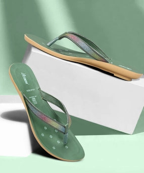 Streamline Your Day Subtle Impact Paragon Women'S Slip On Flat Green Sandals | Durable Dailywear Sandals