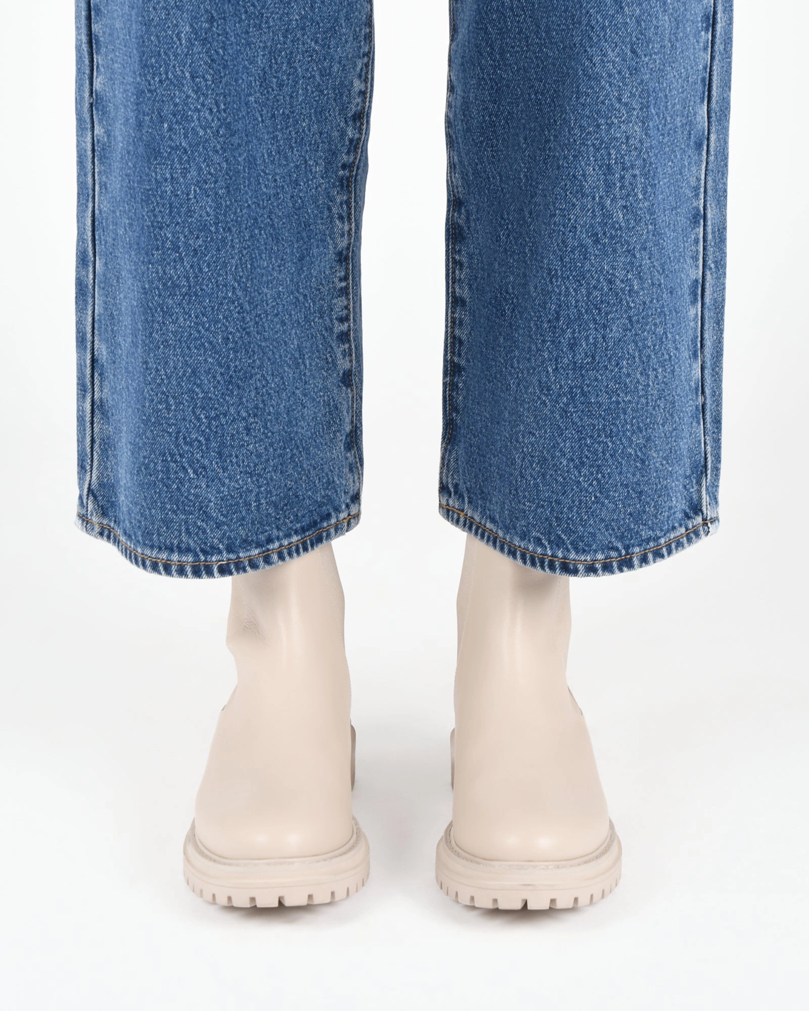 Street Clarity Bloom Flat Ankle Boots Bone Leather