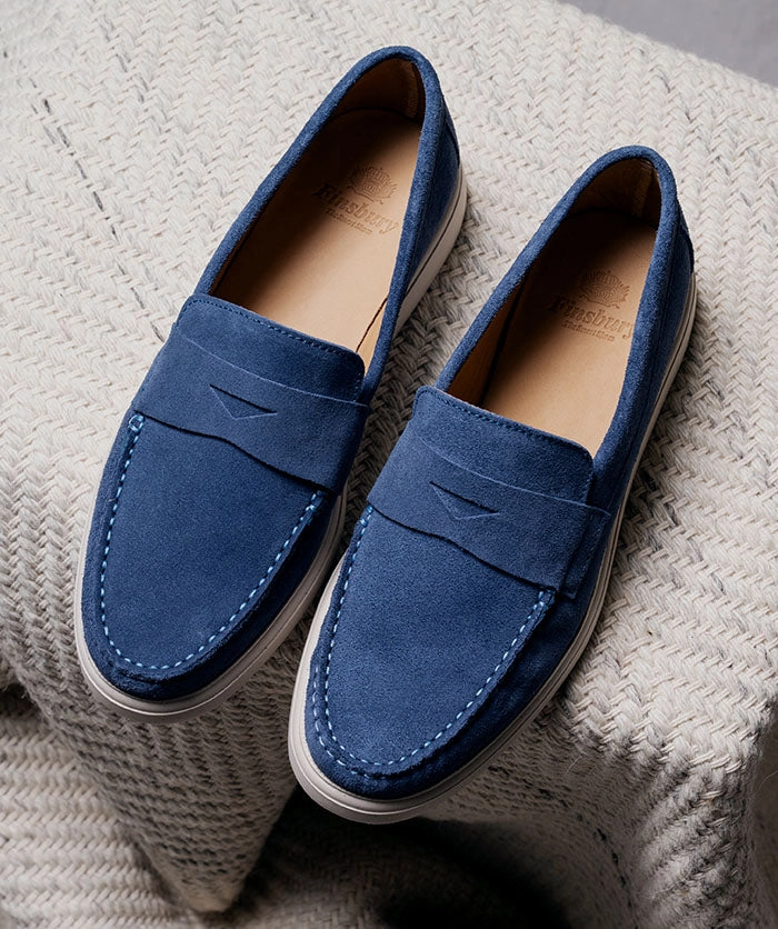 Designed To Flex Acapulco Moccasin In Azure Blue Suede Calfskin