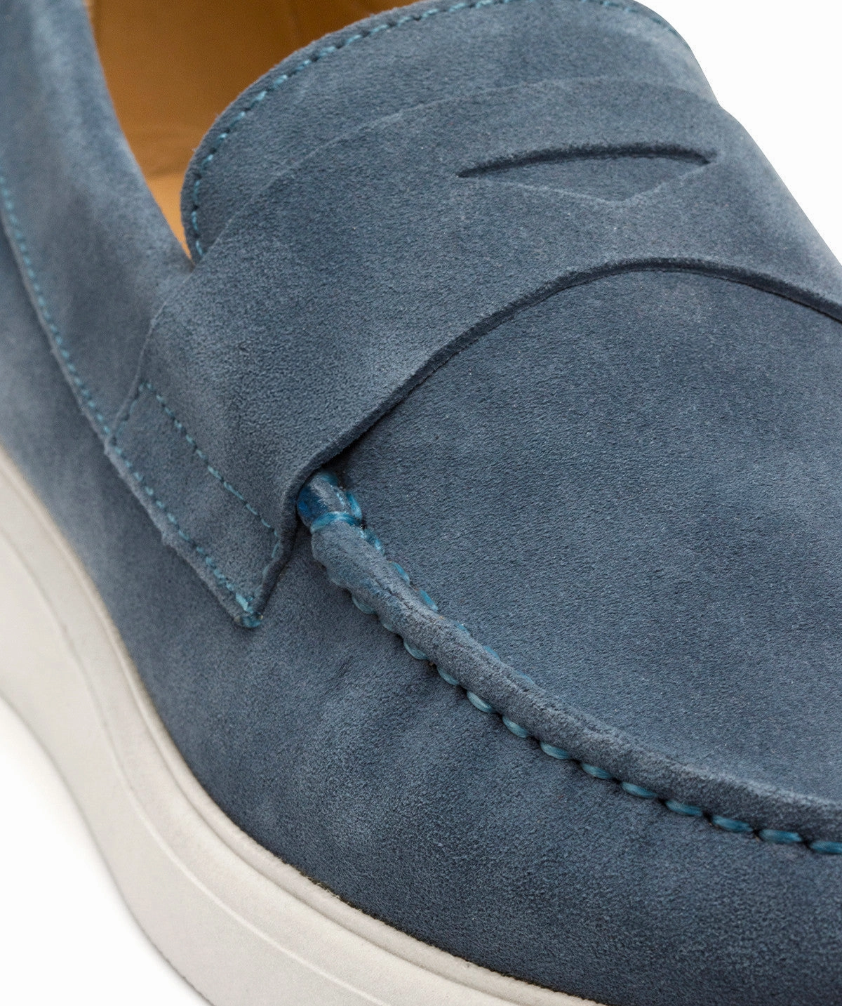 Acapulco Moccasin In Azure Blue Suede Calfskin Life, Reimagined