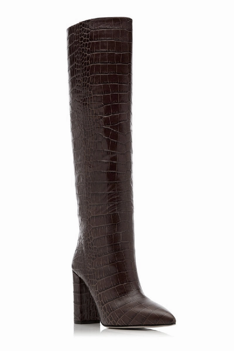 Life, Simplified Croc-Embossed Tall Boots In Testa Di Moro