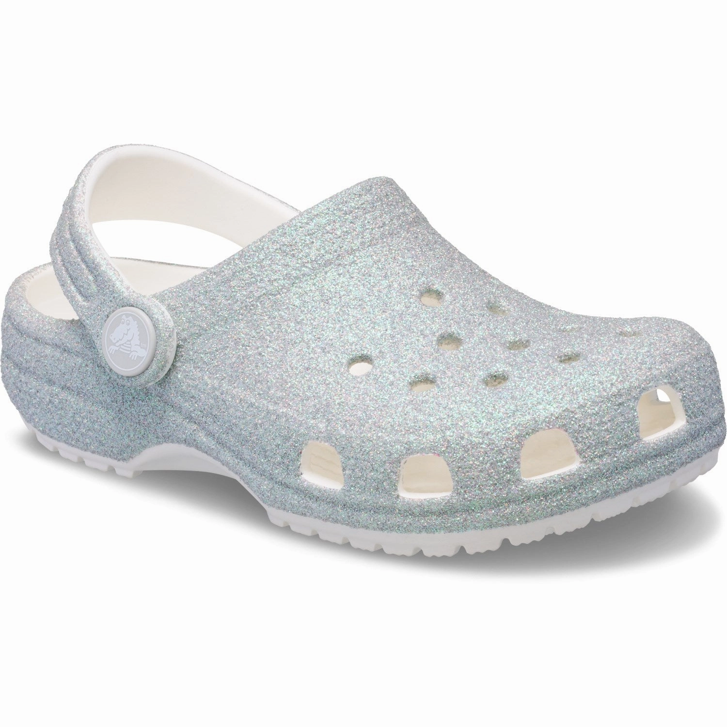 Flow With Confidence Crocs White Classic Iridescent Glitter Gloc