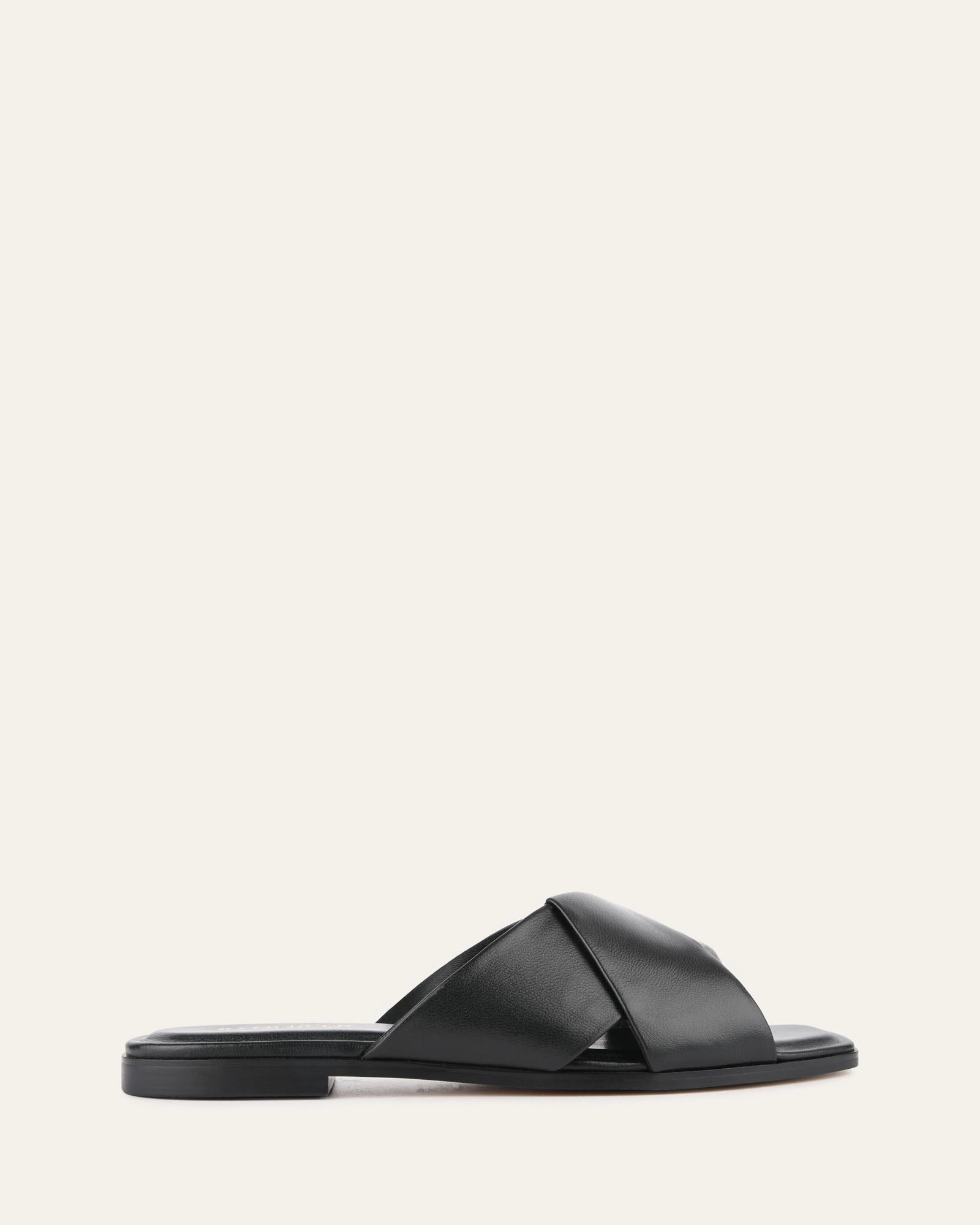 Cyra Flat Sandals Black Leather Laid-Back Luxe Future Utility