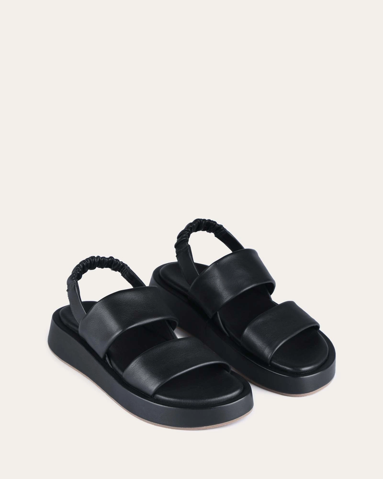 Laid-Back Luxe Layered Living Dana Flat Sandals Black Leather