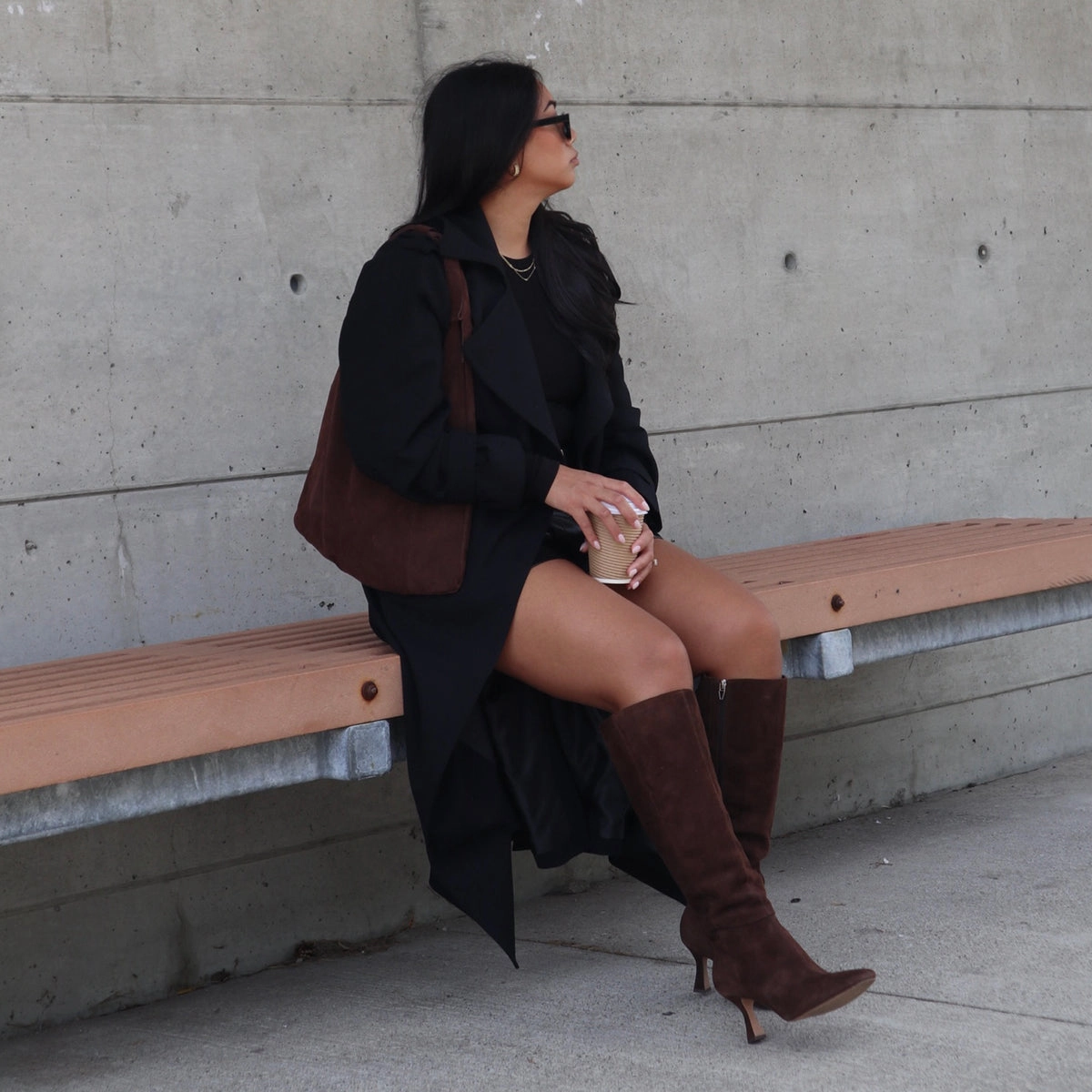 Gyra Wide Calf Boots Dk Brown Suede Versatile Soul