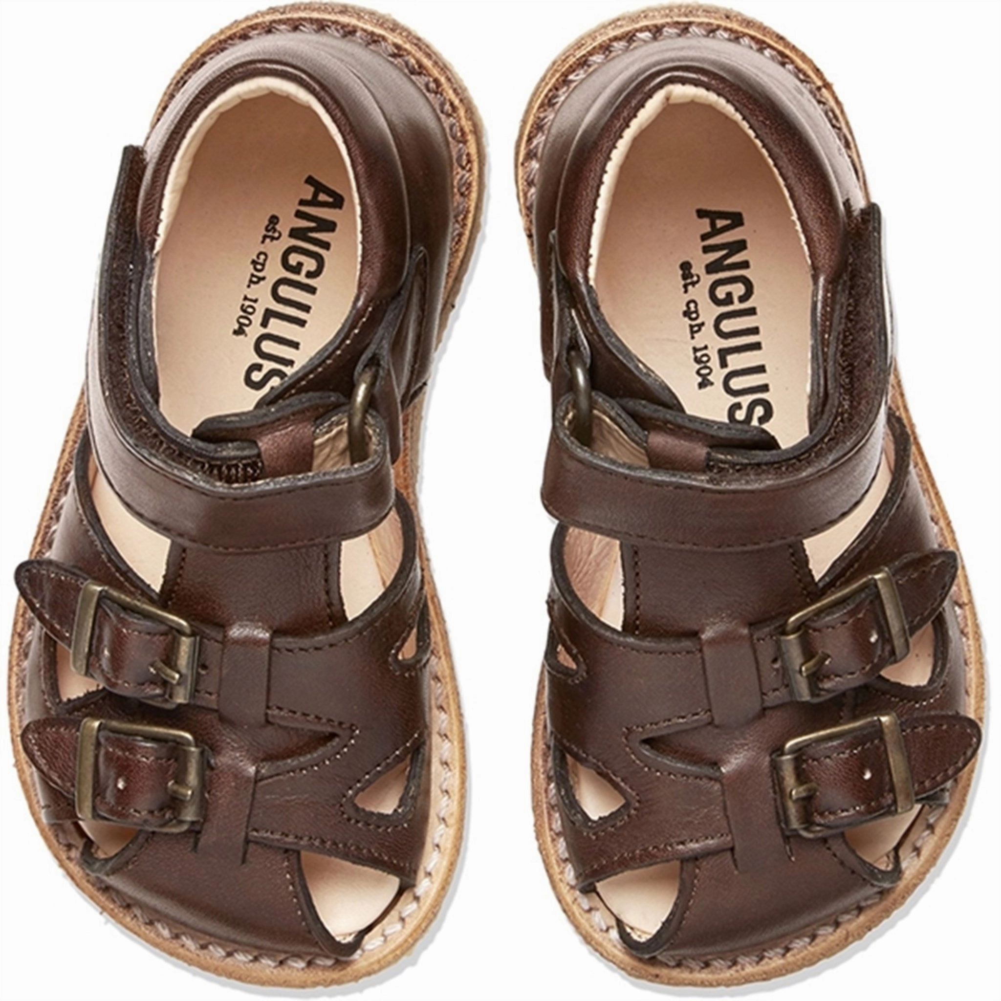 Angulus Starter Sandal W. Velcro And Buckles Dark Brown Refined And Raw Weekend Ready