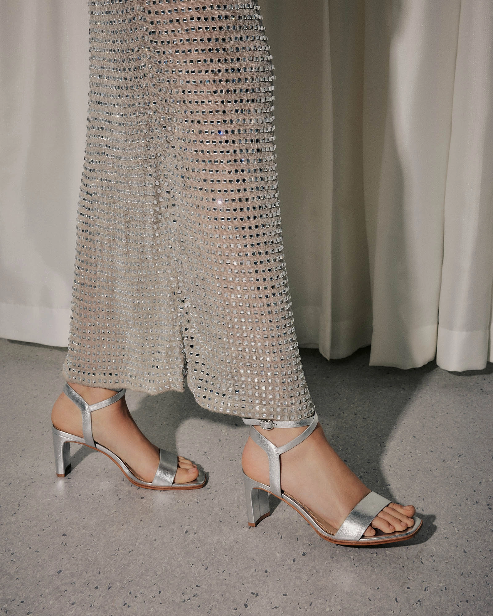 Natsu Mid Heel Sandals Soft Silver Leather Style Meets Tech Grounded Luxury