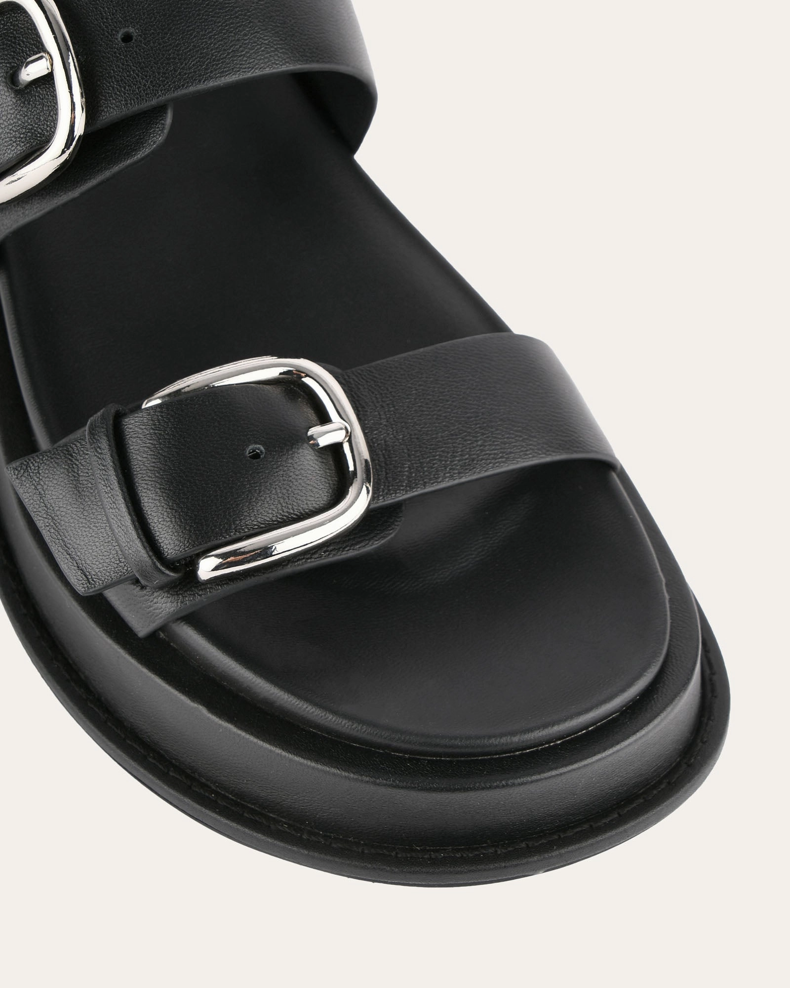 Mabel Flat Sandals Black Leather Less Is More Urban Focus