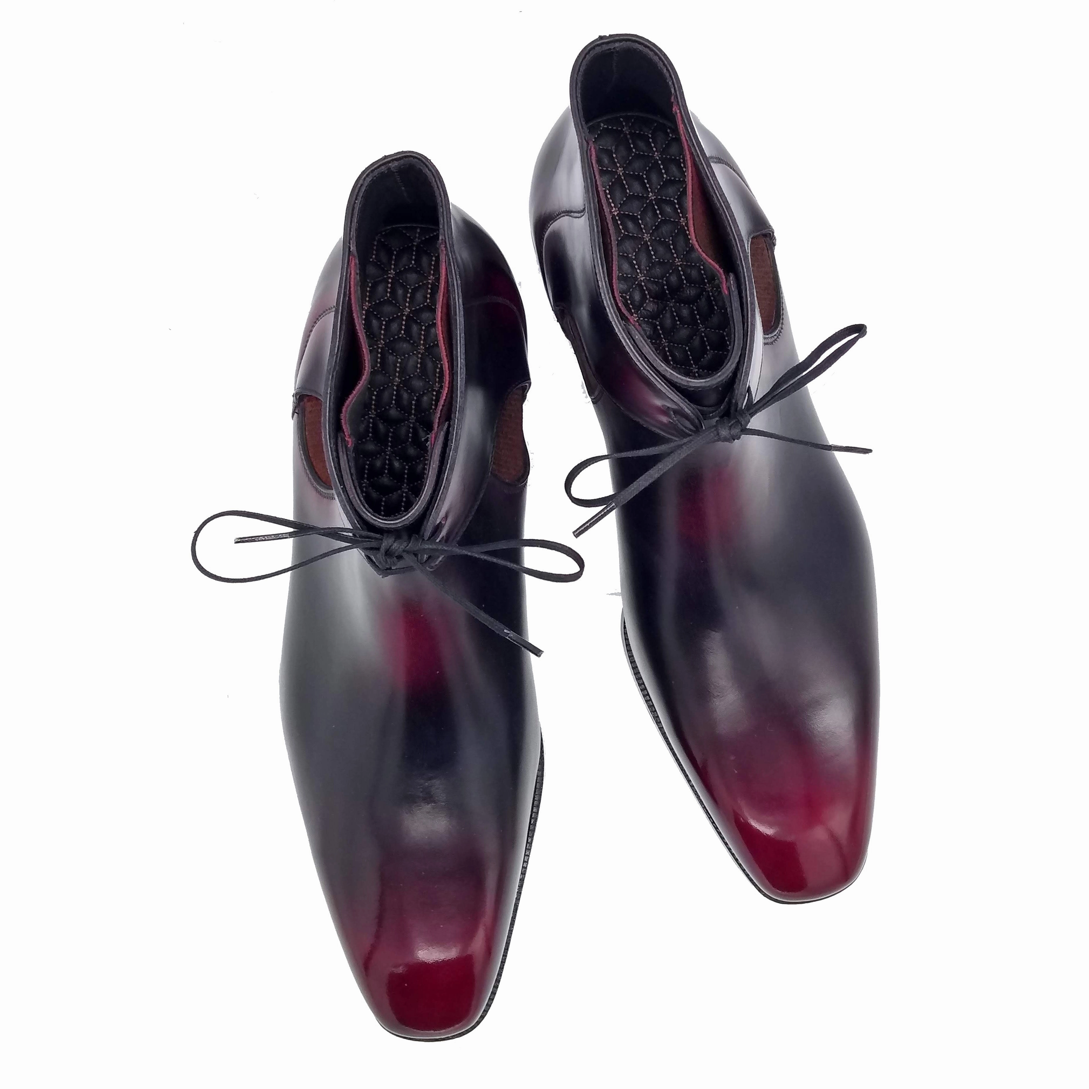 Decon Chelsea Boot - Black And Bordeaux Handmade Patina Seamless Transitions Beyond The Basics
