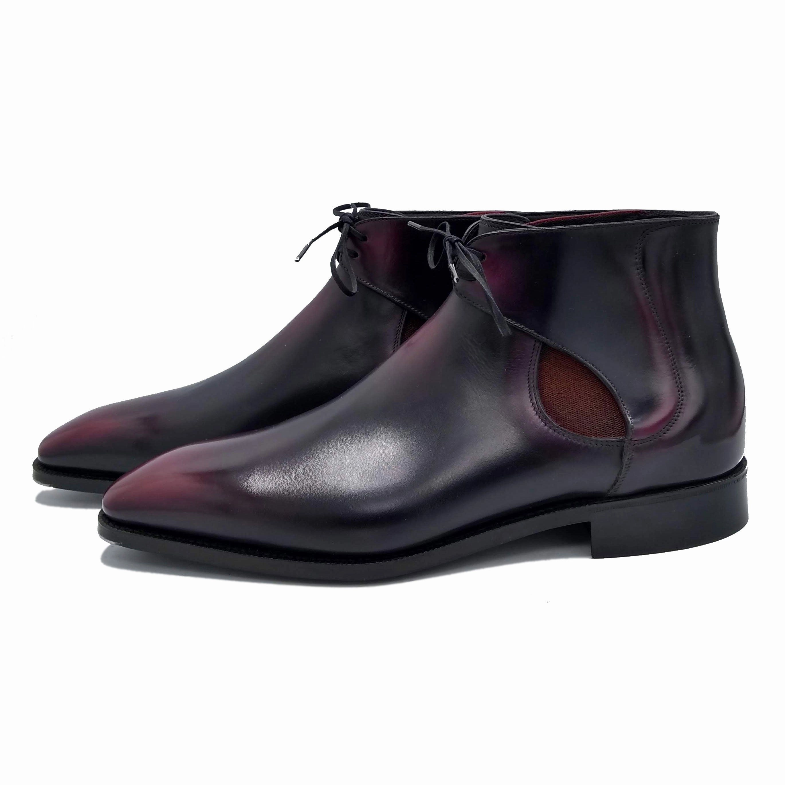 Decon Chelsea Boot - Black And Bordeaux Handmade Patina Elevate Your Routine