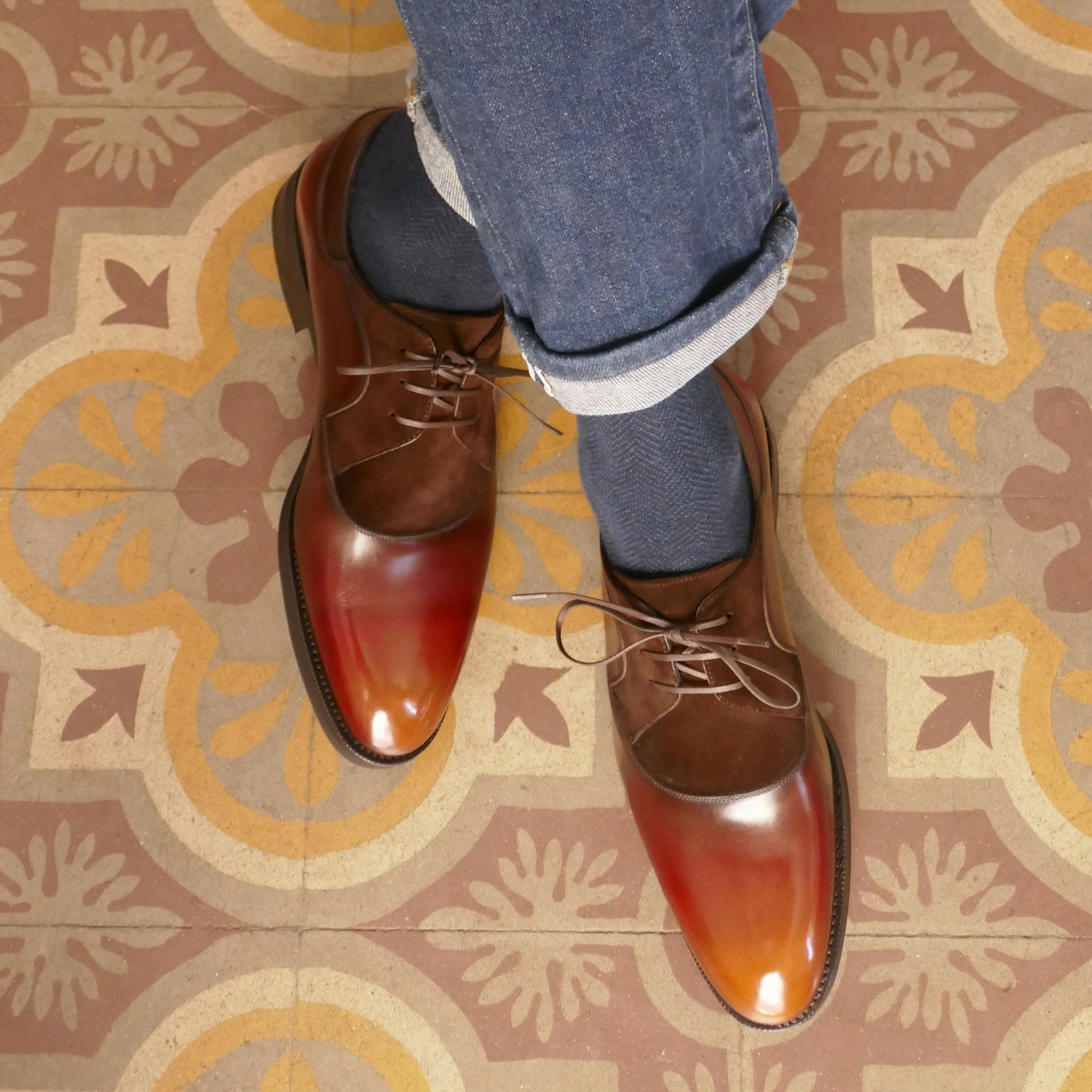 Decon Derby Shoe Mto - Brown & Cognac Handmade Patina Comfort In Motion Style Meets Tech