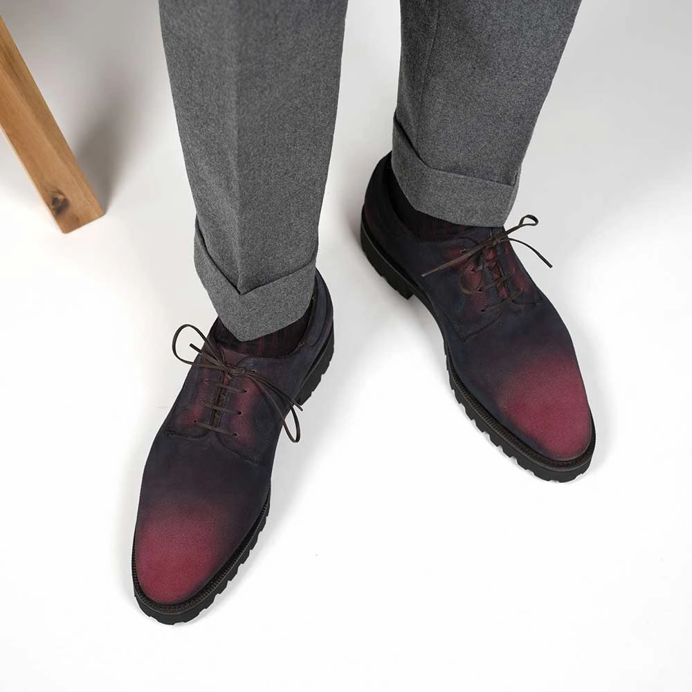 Authentic Motion Performance Meets Style Derby Simple Shoe - Black & Bordeaux Patina On Suede