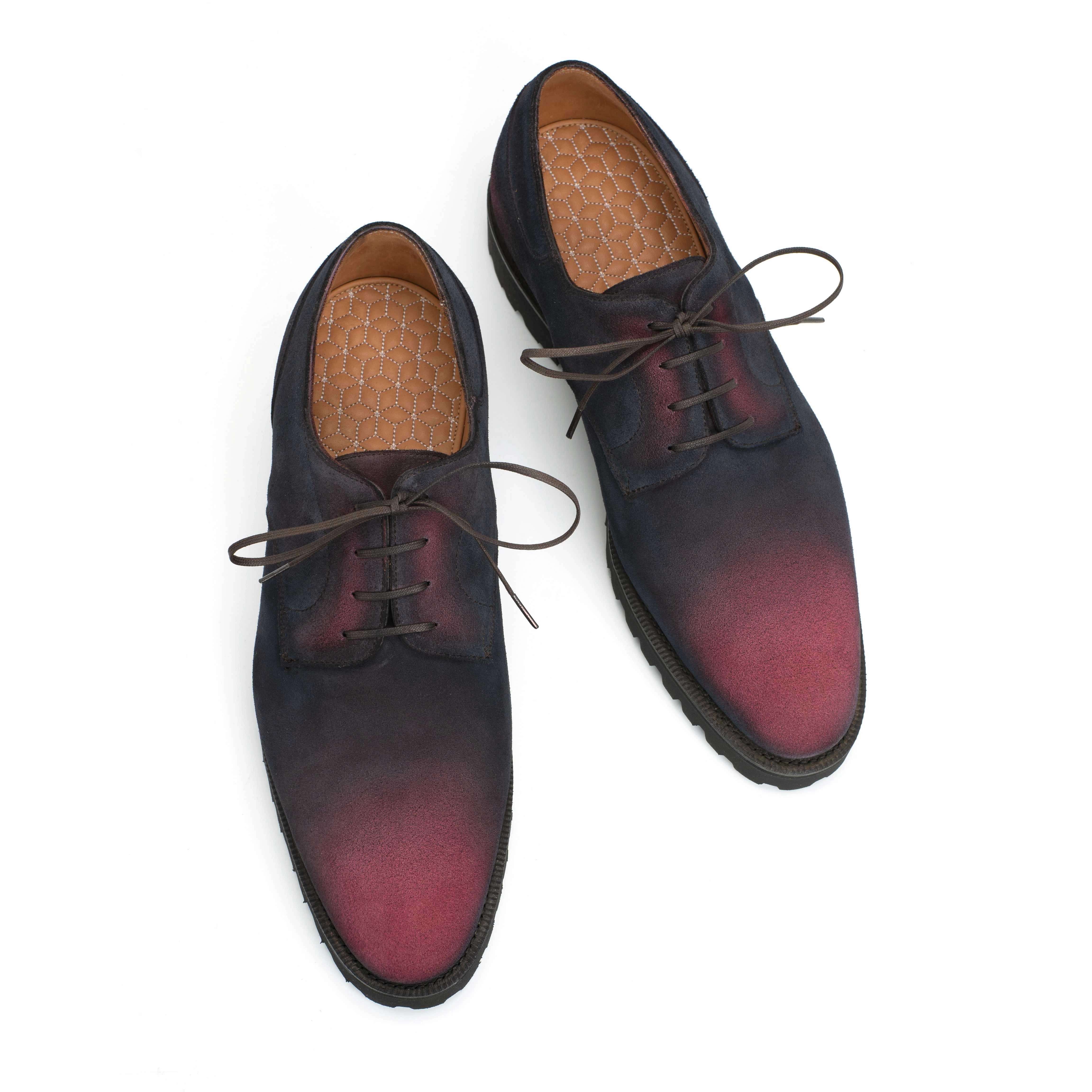 Derby Simple Shoe - Black & Bordeaux Patina On Suede Streamlined Pieces