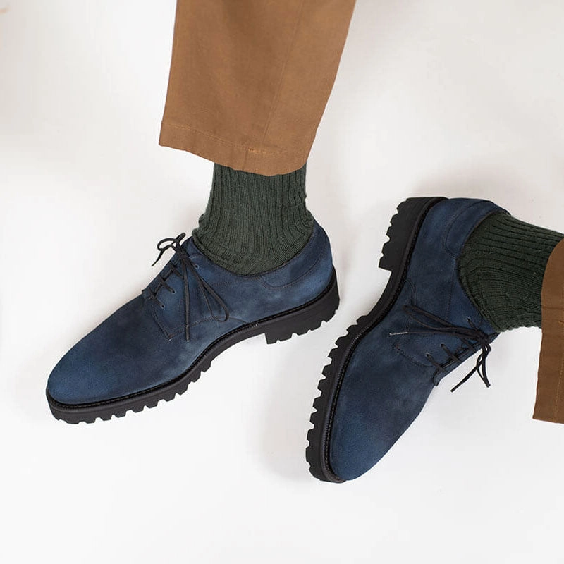 Ready To Flex Derby Simple Shoe - Midnight Blue Patina On Suede