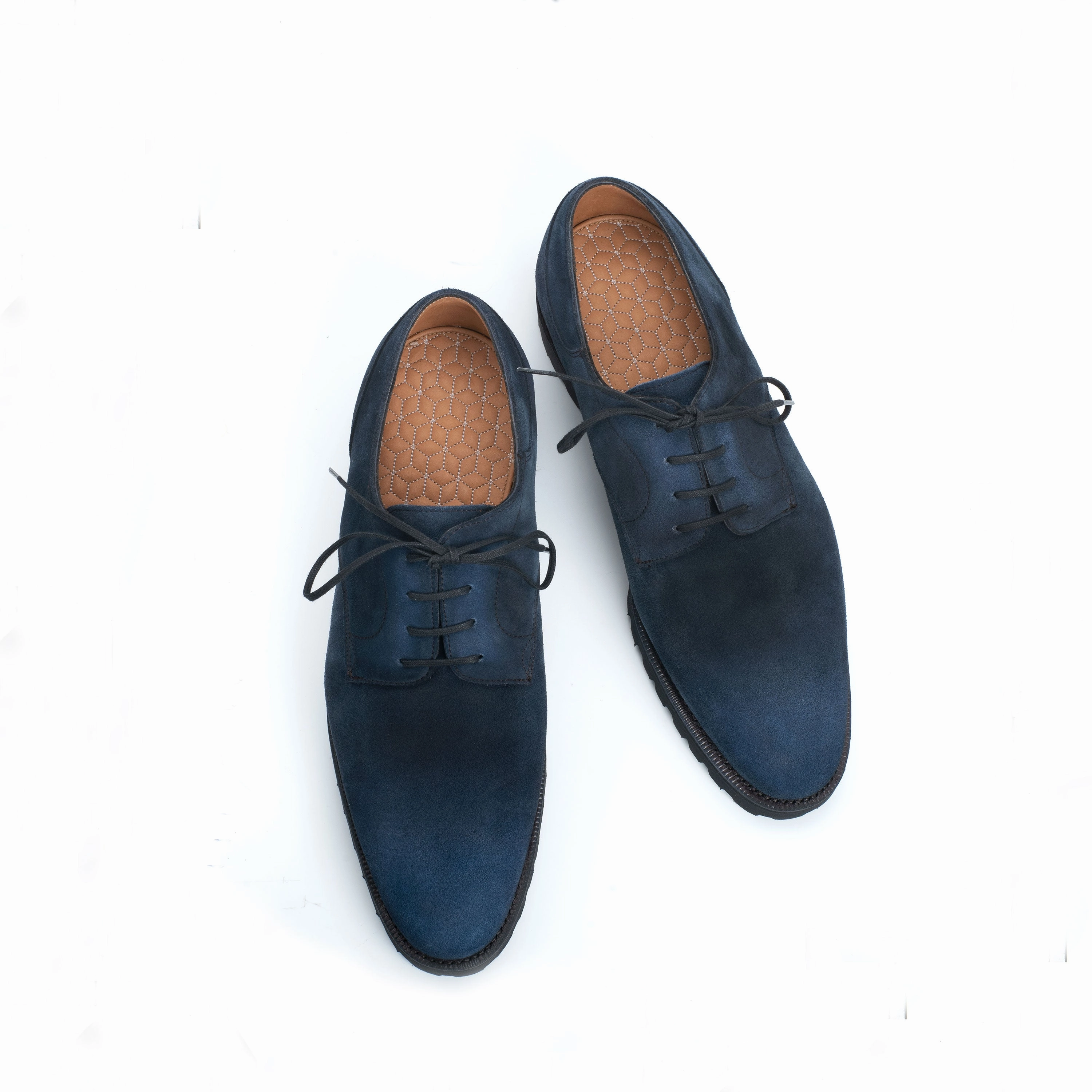 Adapt To Flow Crafted Minimal Derby Simple Shoe - Midnight Blue Patina On Suede