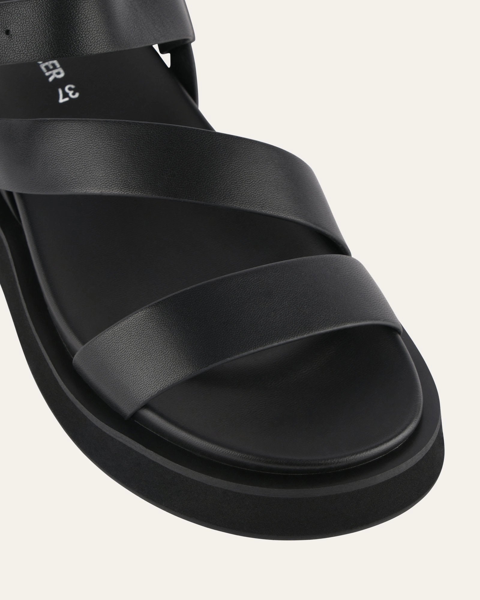 Essentials, Redesigned Modular Wear Marais Flat Sandals Black Leather