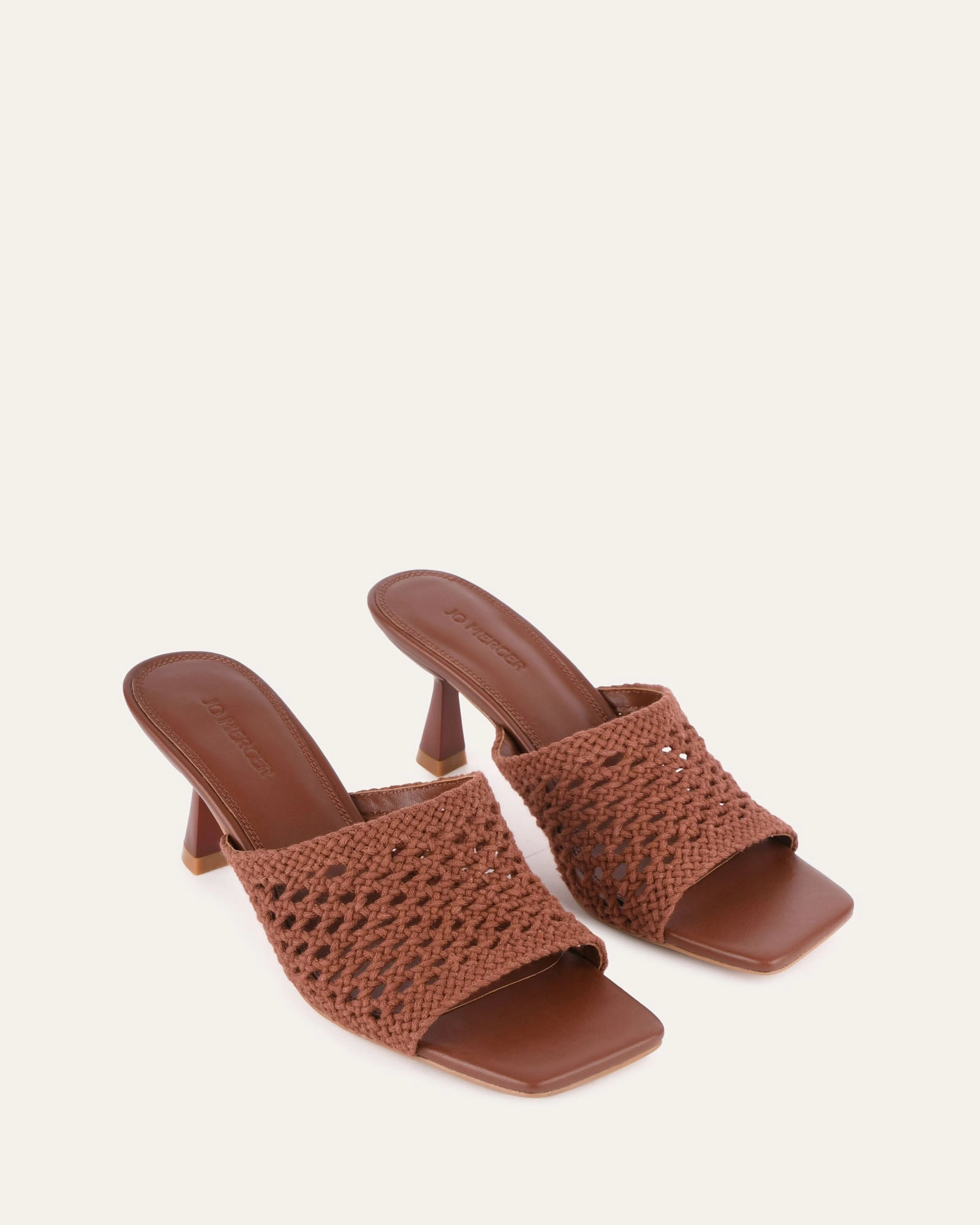 Motion Clarity Jordyn Mid Heel Sandals Cognac Textile
